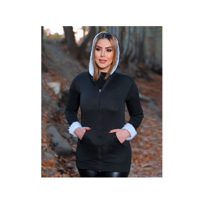 سویشرت زنانه کلاه خز سفید