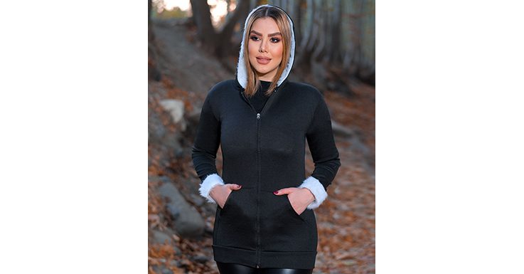 سویشرت زنانه کلاه خز سفید سویشرت زنانه کلاه خز سفید